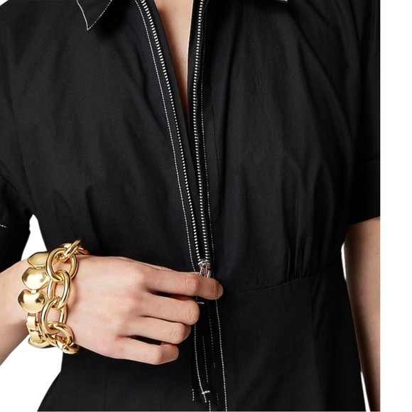 J Crew Black Zip Up Shirt Dress Short Sleeve Midi Women Size 6 Fit Flare Pockets - Picture 2 of 13
